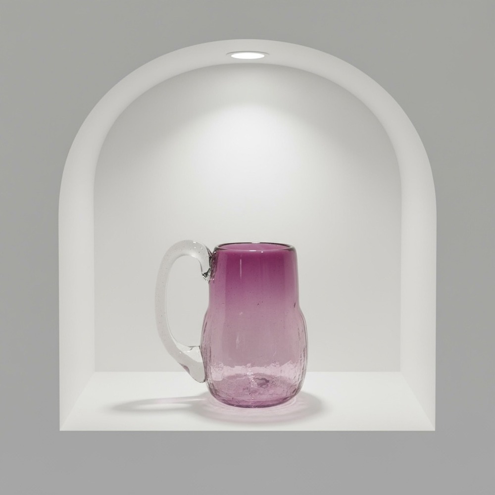Hand Blown Glass‎ Pitcher Purple Amethyst Textured Crackle Signed Peter Andres